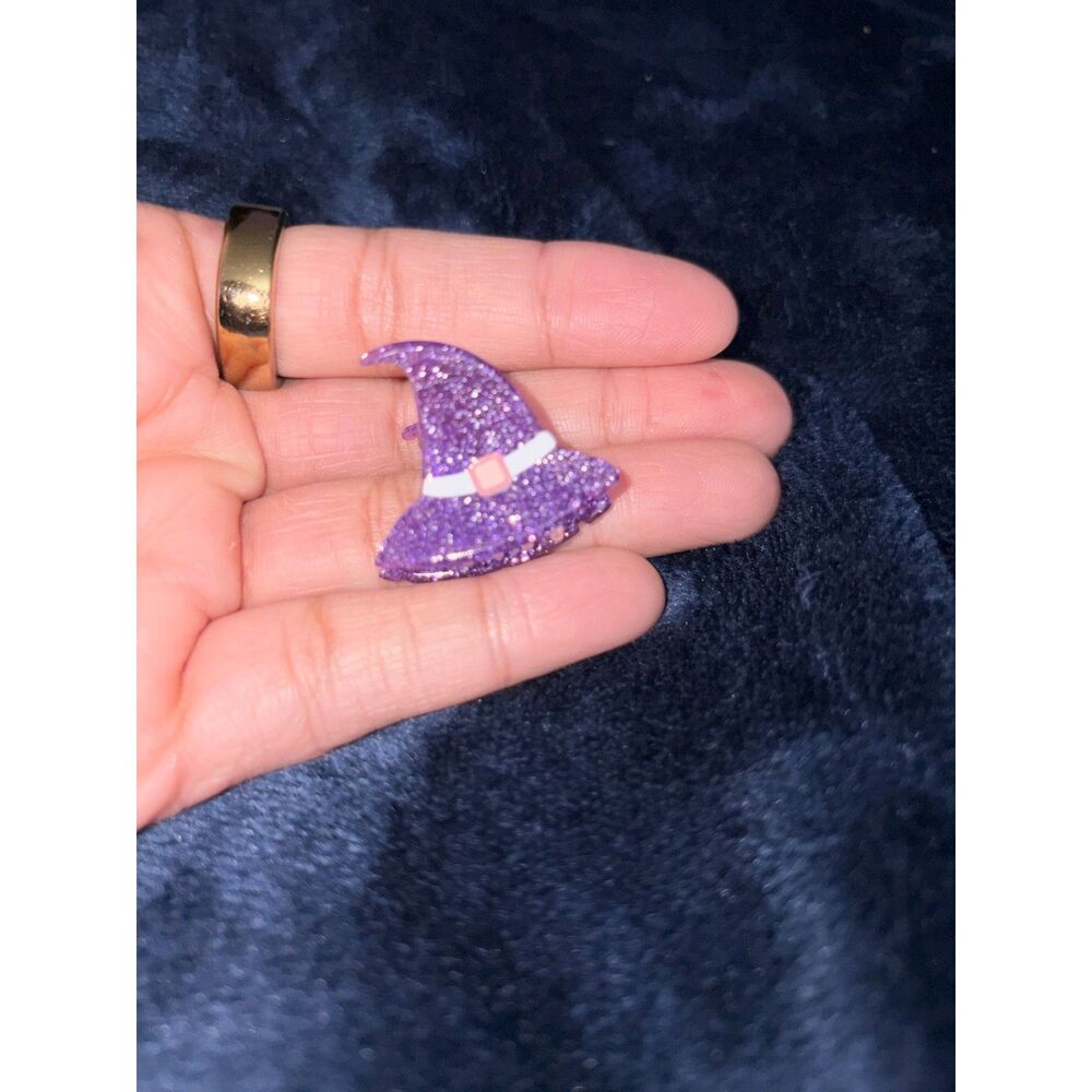 Purple Glitter Witch Hat Halloween Resin Hair Clip Spooky Accessory
